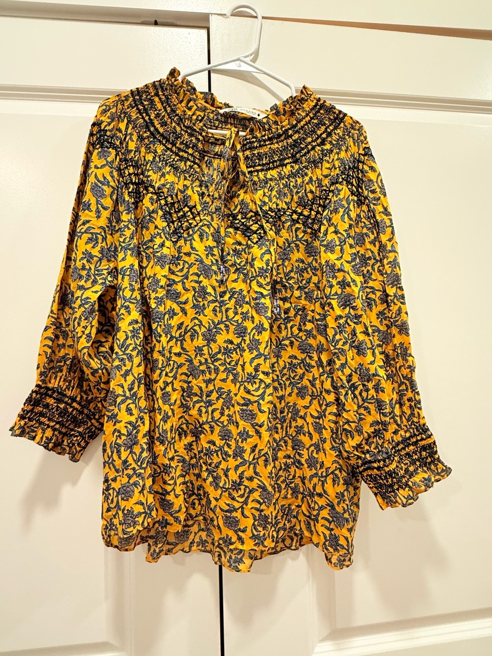 ZARA Mustard Yellow Floral Smocked Embroidered Peasant Blouse Top🤩 - Picture 2 of 9